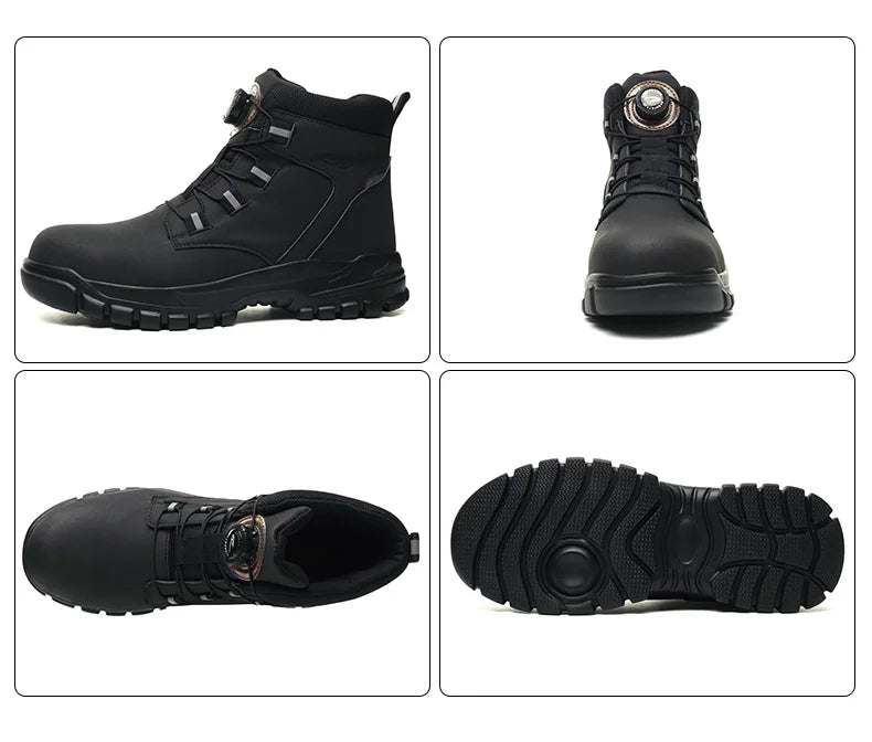 2024 Fashion Waterproof Security Work Boots – Protective Leather, Anti-Smash & Anti-Puncture Industrial Safety Shoes