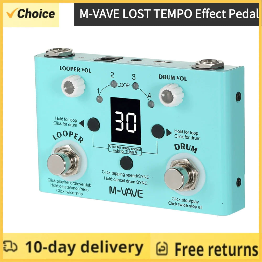 M-VAVE LOST TEMPO Effect Pedal – 2 in 1 Drum & Looper Mini Pedal with Double Footswitch, Drum Machine Pedal