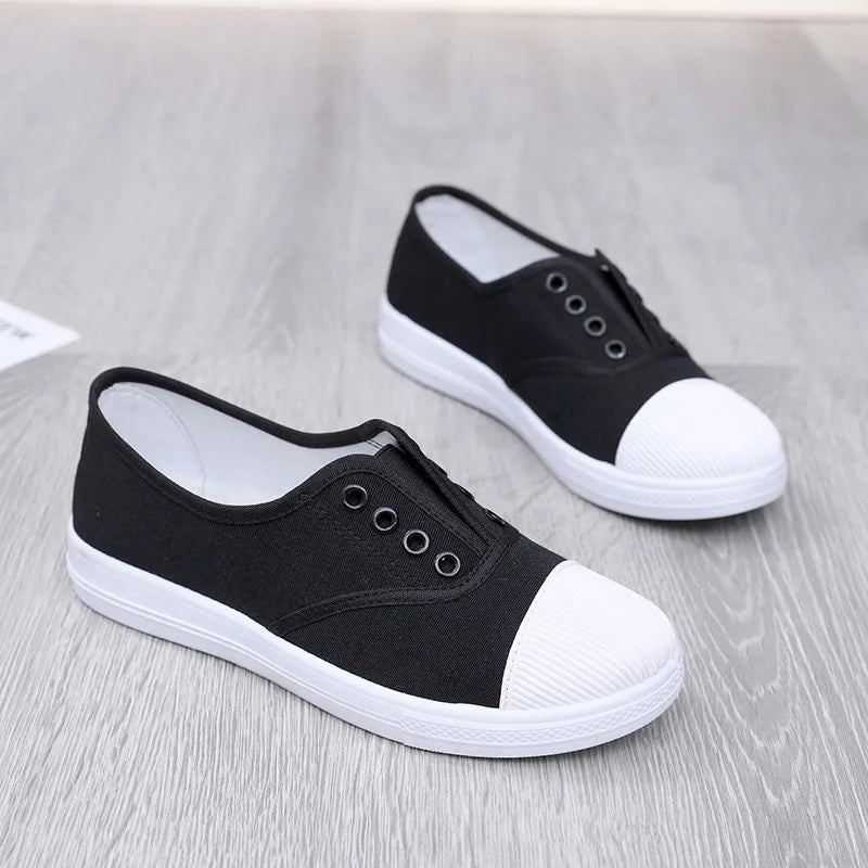 Lady Classic Round Toe White Canvas Shoes | Comfortable Lace-Up Street Sneakers for Students