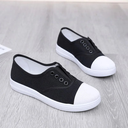 Lady Classic Round Toe White Canvas Shoes | Comfortable Lace-Up Street Sneakers for Students