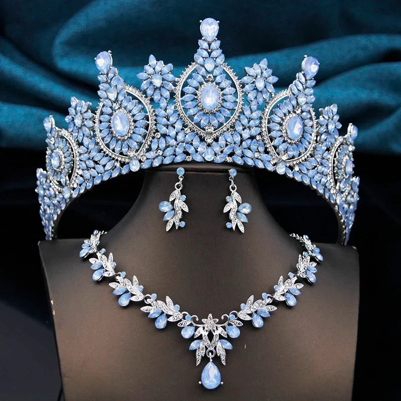 Rhinestone Bridal Tiara Jewelry Set - Wedding Crown with Necklace and Earrings for Women