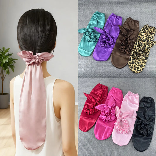 Cute Rabbit Ear Headband – Satin Bunny Knot Hairband for Women & Girls, Elastic Bowknot Hair Accessory
