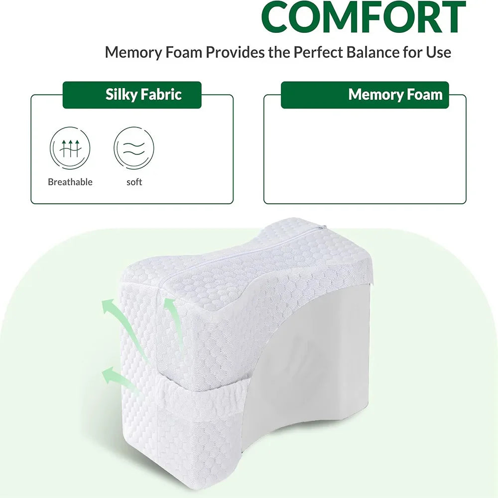 Memory Foam Knee Pillow for Side Sleepers – Soft Leg Support Cushion with Adjustable Straps