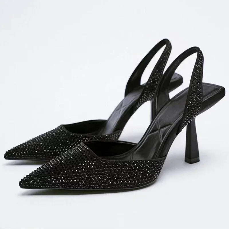 2025 Summer Women’s Sandals – Fashion Crystal Buckle Slingback High Heels, Elegant Gold Party Sexy Pumps