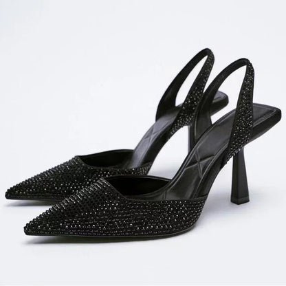 2025 Summer Women’s Sandals – Fashion Crystal Buckle Slingback High Heels, Elegant Gold Party Sexy Pumps