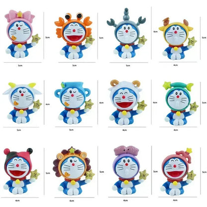 12PCS Doraemon Zodiac Anime Action Figure Set – Cute Kawaii PVC Collectible Cartoon Toy Models for Kids Gifts