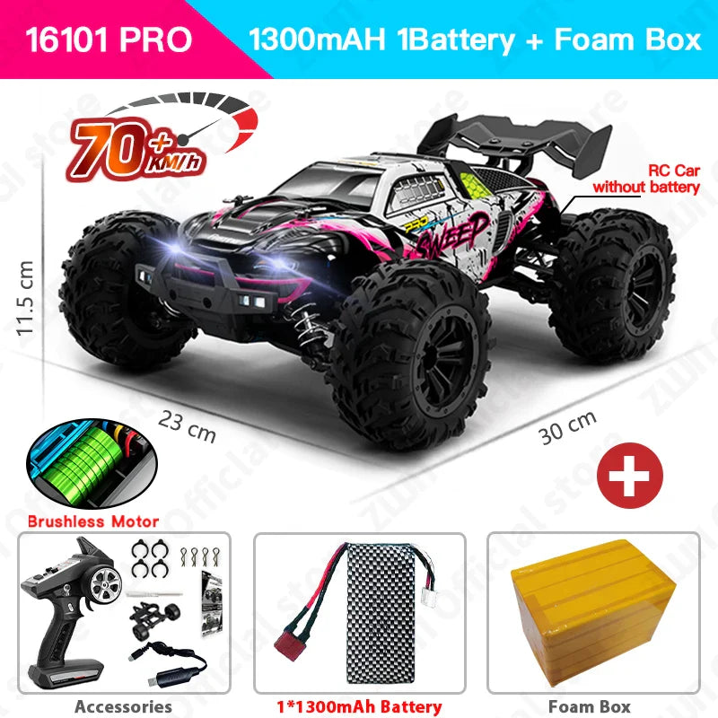 ZWN 1:16 4WD RC Monster Truck – 70KM/H High-Speed Drift Remote Control Car with LED for Kids, vs Wltoys 144001
