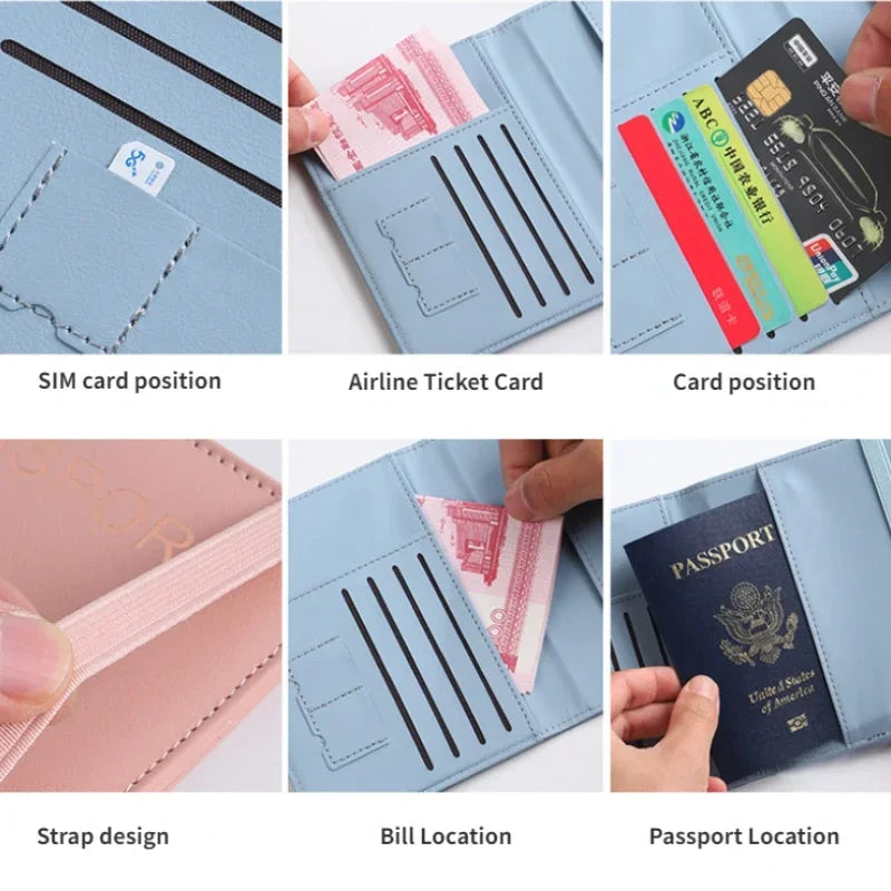 RFID Leather Passport Wallet - Vintage Multi-Function Travel Holder for Men & Women ID Bank Cards Business Accessories