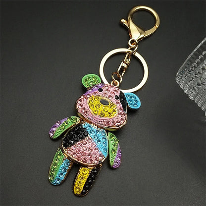 Colorful Crystal Bear Keychain - Rhinestone Alloy Bag Charm, Fashion Key Ring & Jewelry Accessory