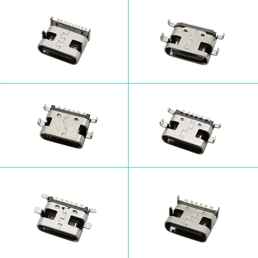 100Pcs Type-C USB Female Charging Socket Connector – 6Pin & 16Pin PCB Soldering DIY Repair Adapter