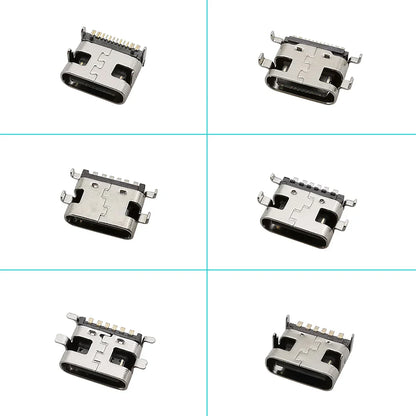 100Pcs Type-C USB Female Charging Socket Connector – 6Pin & 16Pin PCB Soldering DIY Repair Adapter