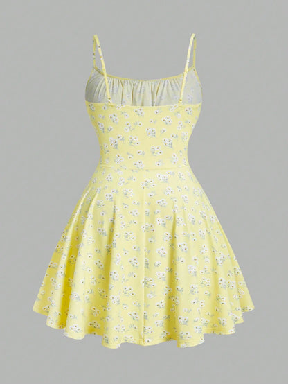 Women’s Floral Sleeveless Camisole Dress – Thin Strap Elegant Summer Fashion Sundress