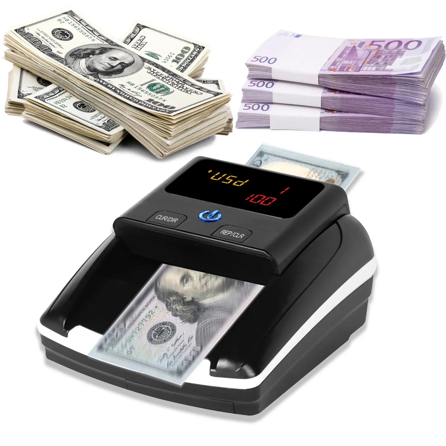 Automatic Money Counter & Counterfeit Bill Detector – UV, MG, IR Detection for EURO & US Dollar, Paper Size & Thickness Detection
