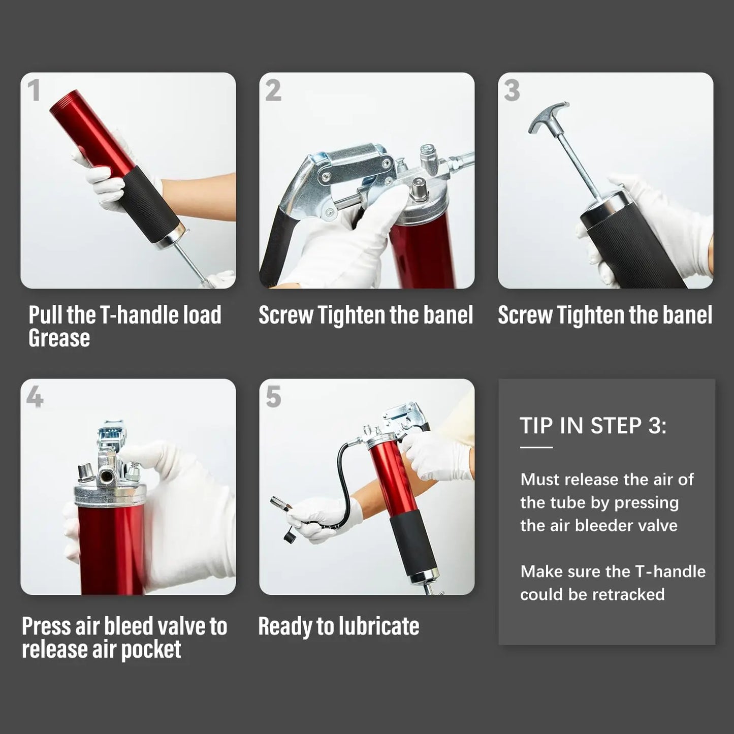 Manual Grip Grease Gun – 400CC Aluminum Alloy Mini Grease Injector, 6000-7000PSI with Flexible Hose