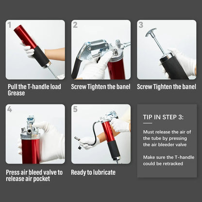 Manual Grip Grease Gun – 400CC Aluminum Alloy Mini Grease Injector, 6000-7000PSI with Flexible Hose