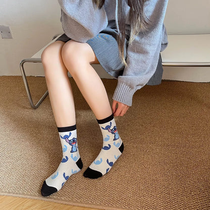Disney Kawaii Stitch Cotton Socks - Medium Length Combed Cotton Socks, Perfect Birthday Gift for Girls & Boys