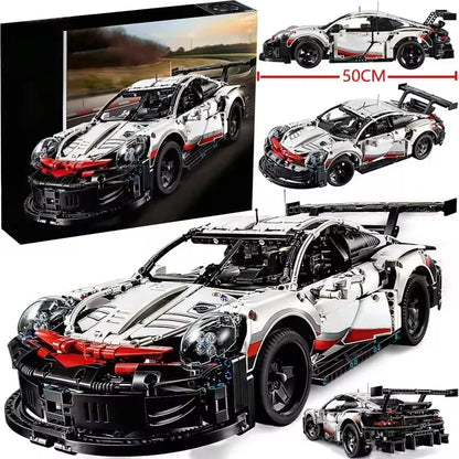 911RSR 1580PCS RC Racing Car Building Set – Technical Model with LED Lights, MOC Bricks Adult Toy Gift