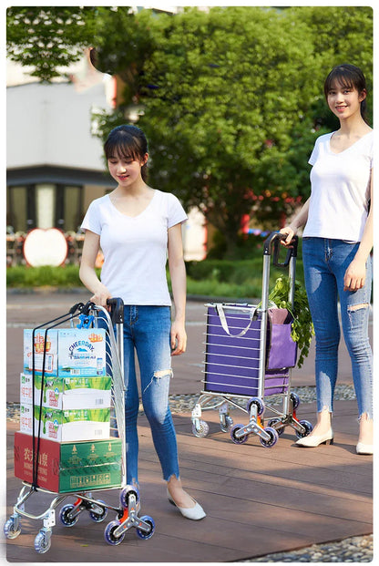 Aluminum Alloy Folding Grocery Cart – Portable Lightweight Shopping Trolley with Step Climbing for Supermarket & Food