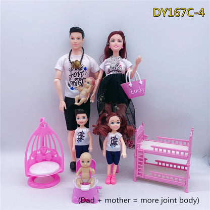 Family of 6 Pregnant Doll Set – Movable Joints Mom, Dad & Babies Interactive Playhouse Toy Gift for Girls