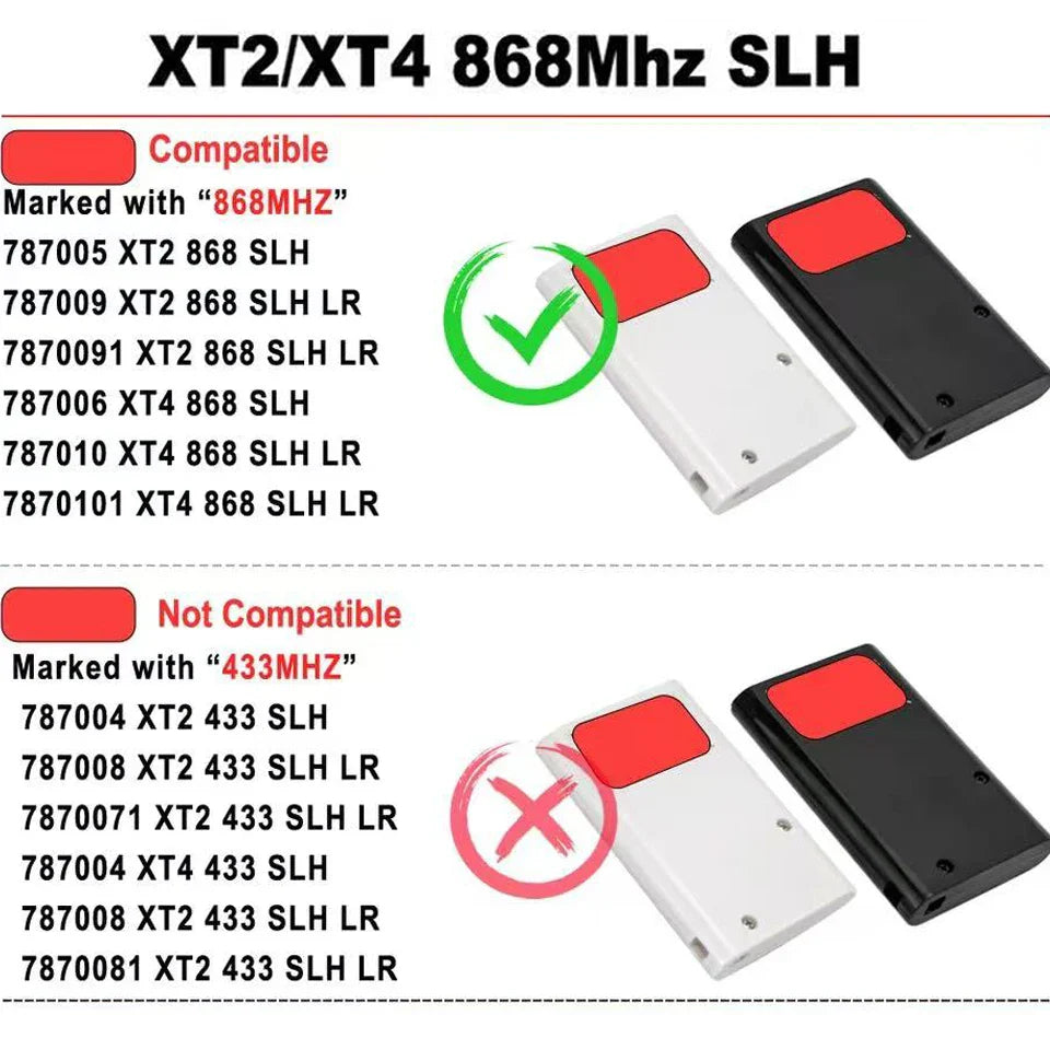 XT2 XT4 868 SLH LR Garage Door Remote – Compatible with 868MHz Frequency for XT2, XT4 Models