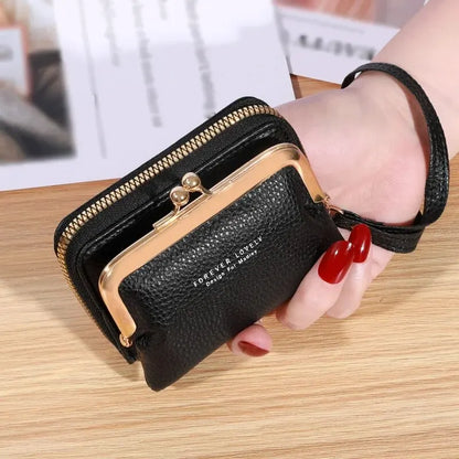Women's Fashion Wallet with Wrist Strap - Short, Large Capacity Coin Clip Bag with Multiple Card Slots and Money Clip