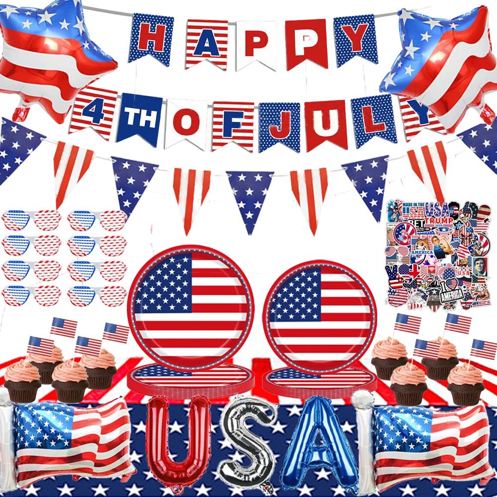 American 4th of July Party Decorations Set – Independence Day Banner, Balloons & Table Supplies for Patriotic USA Theme Celebration