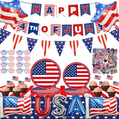 American 4th of July Party Decorations Set – Independence Day Banner, Balloons & Table Supplies for Patriotic USA Theme Celebration