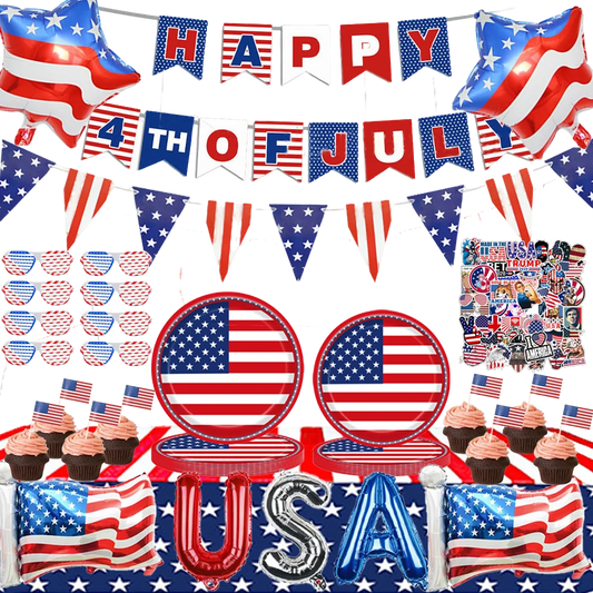 American 4th of July Party Decorations Set – Independence Day Banner, Balloons & Table Supplies for Patriotic USA Theme Celebration