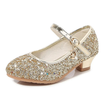 Girls Glitter Crystal High Heel Sandals - Buckle Princess Dance & Performance Shoes