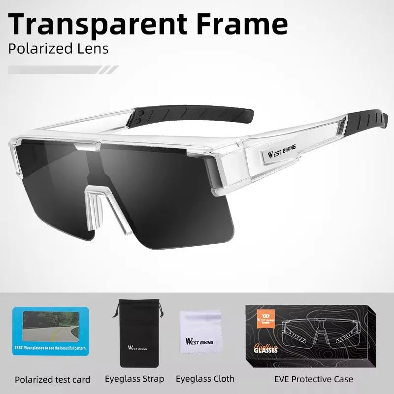 WEST BIKING Large Frame Cycling Glasses — Polarized Photochromic Sunglasses Fit Over Myopic Goggles