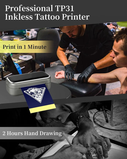 TP31 Thermal Tattoo Stencil Printer – Wireless Bluetooth Mini Portable Printer with Transfer Paper for Tattoo Artists
