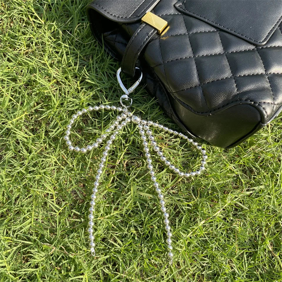 Cute Pearl Beaded Bowknot Keychain — Metal Bow Pendant Bag Charm for Women & Girls