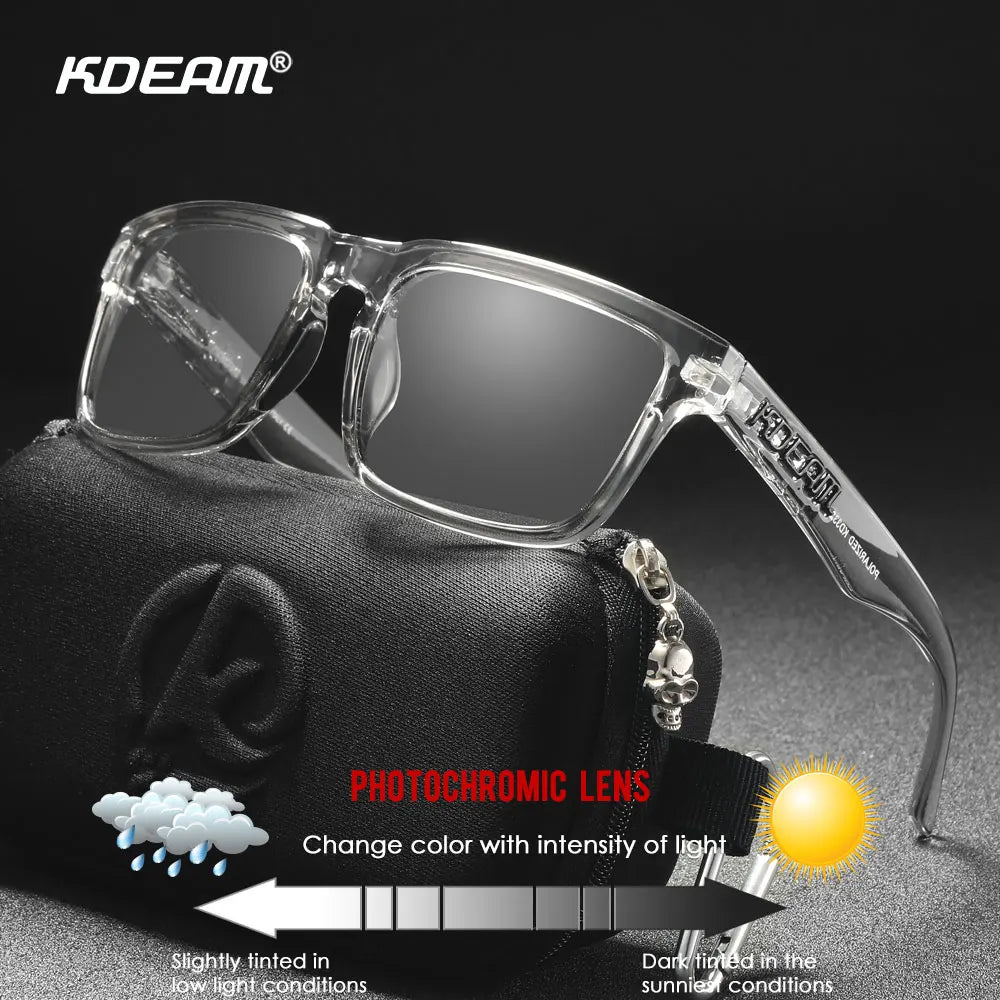 KDEAM Photochromic & Polarized Sunglasses - Category 3 Polarization, Unique Frame Surface Eyewear for Men & Women with Case