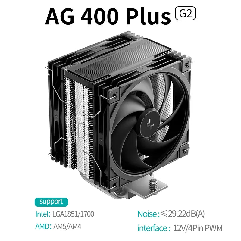DEEPCOOL AG400 ARGB CPU Air Cooler – 4 Heat Pipe PWM 220W TDP High Performance Cooling for Intel LGA1700/1200/115X & AMD AM4/AM5