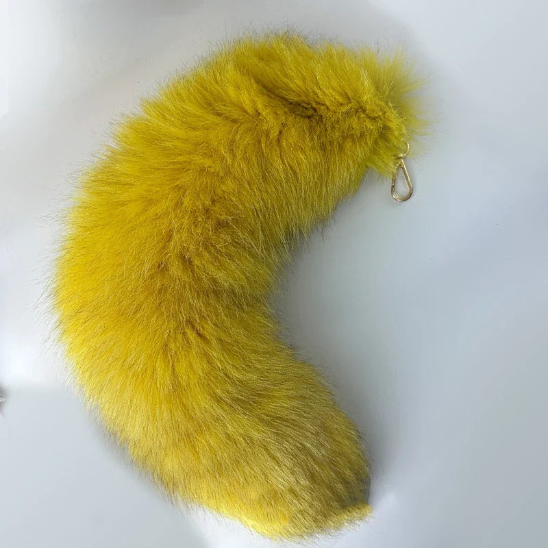 Natural Fox Fur Tail Keychain – 40cm Furry Racoon Bag Charm & Fluffy Keyring Accessory for Women