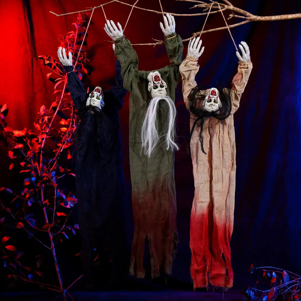 Halloween Hanging Ghost Decoration — Movable Skeleton Horror Prop with Long Hair for Haunted House and Bar 2025