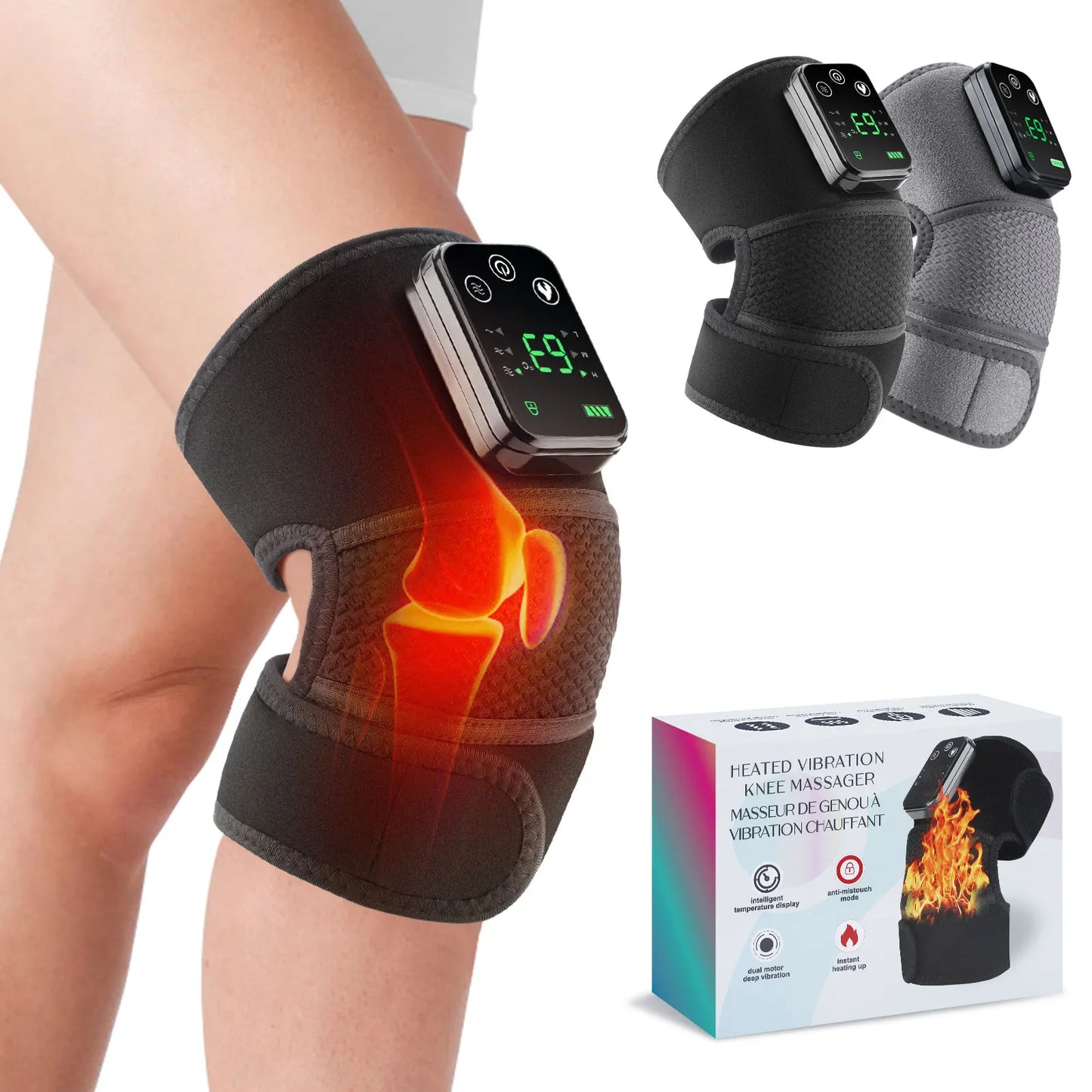 3-in-1 Electric Heated Knee Massager - Joint, Elbow, and Shoulder Pain Reliever with Thermal Vibration - Moisture Removal for Effective Physical Therapy