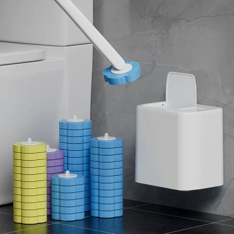 Disposable Toilet Brush Kit - Long Handle Bathroom Cleaner with Replacement Heads & Auto Lid Opening