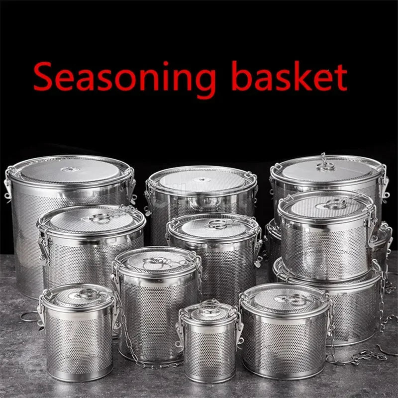 304 Stainless Steel Round Hole Seasoning Bag — Spice, Gravy & Soup Strainer Basket for Brine, Hot Pot, and Slag Separation