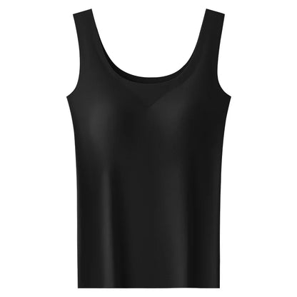 Women's Ice Silk Seamless Tank Top with Chest Pads - Wide Shoulder Sleeveless Innerwear