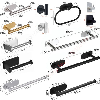 Adhesive Wall Mount Toilet Paper Holder: Black/Silver Kitchen & Bathroom Roll Stand - Convenient Hanging Napkin Rack for WC Accessories