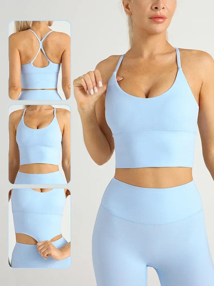 Solid Color Women’s Gym Yoga Sports Bra – Naked Feel, Sexy Cross Back Y-Shape Sling for Fitness, Jogging & Workout