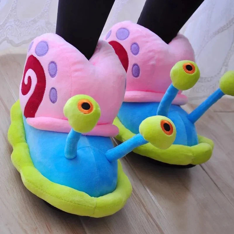 Funny Snail Cartoon Slippers – Warm Cotton Indoor Anti-Slip Shoes for Men & Women Winter