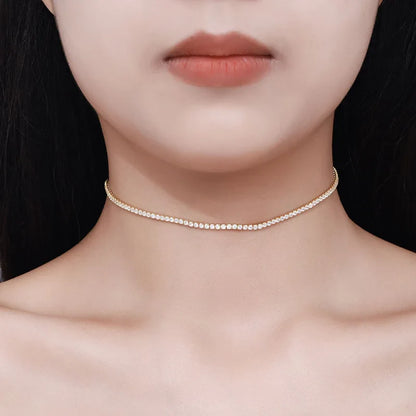 2mm Moissanite Tennis Necklace for Women – S925 Silver, 18K Gold Plated Adjustable Choker Wedding Jewelry