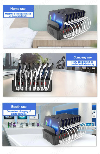 150W Universal Multi USB Fast Charger – 16-Port 3.5A Max Charging Station Stand for iPad, iPhone 14/13, Samsung S22, Xiaomi Tablet