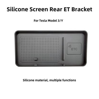 Hidden Behind-Screen Storage Box for Tesla Model 3 & Y – Dashboard Organizer with Tissue Holder, Anti-Slip Mat & Phone Bracket