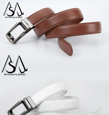 Men’s Classic Leather Belt – Trendy Two-Layer Cowhide with Alloy Automatic Buckle for Business & Casual Wear