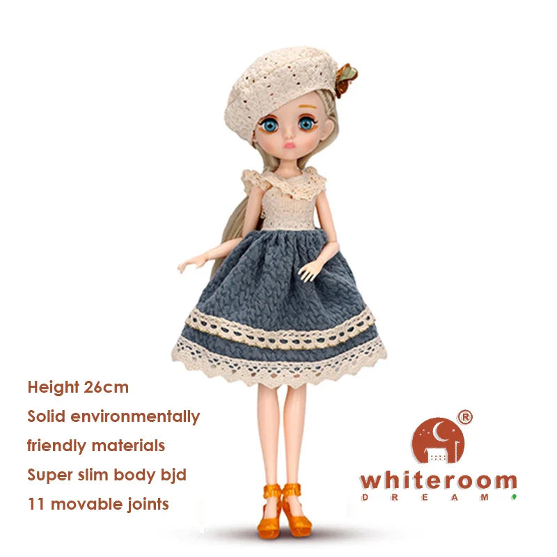 26cm BJD Doll for Girls – Purple Hair Fashion Princess with Big Eyes & Accessories Gift