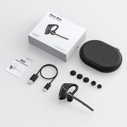 New Bee M50 Bluetooth Headset – Wireless Earpiece with Dual Mic, CVC8.0 Noise Cancelling, 24H Talk Time, V5.2 Handsfree Earphones