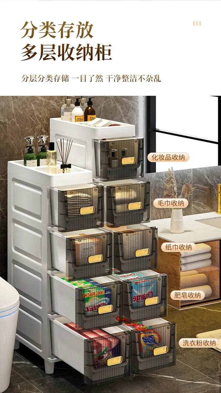 Transparent Bathroom Storage Cabinet – Luxury Visible Light Floor-Mounted Dustproof Narrow Organizer